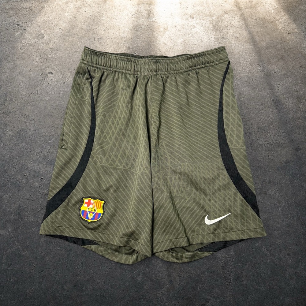 Nike FC Barcelona Dri-FIT Soccer Training Shorts Olive Green Black Small Retro
